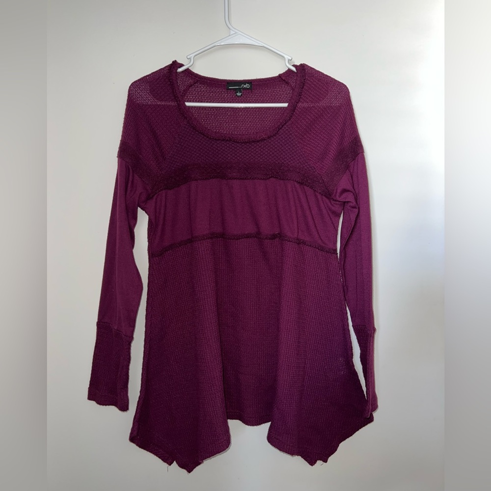 RXB Purple Tunic Knit Blouse with Handkerchief Hem Size Large